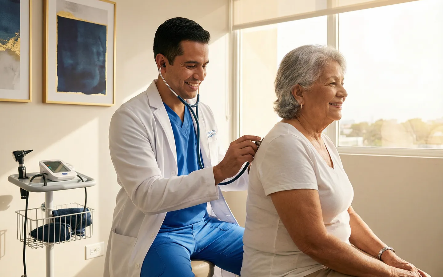 Primary care physician with patient